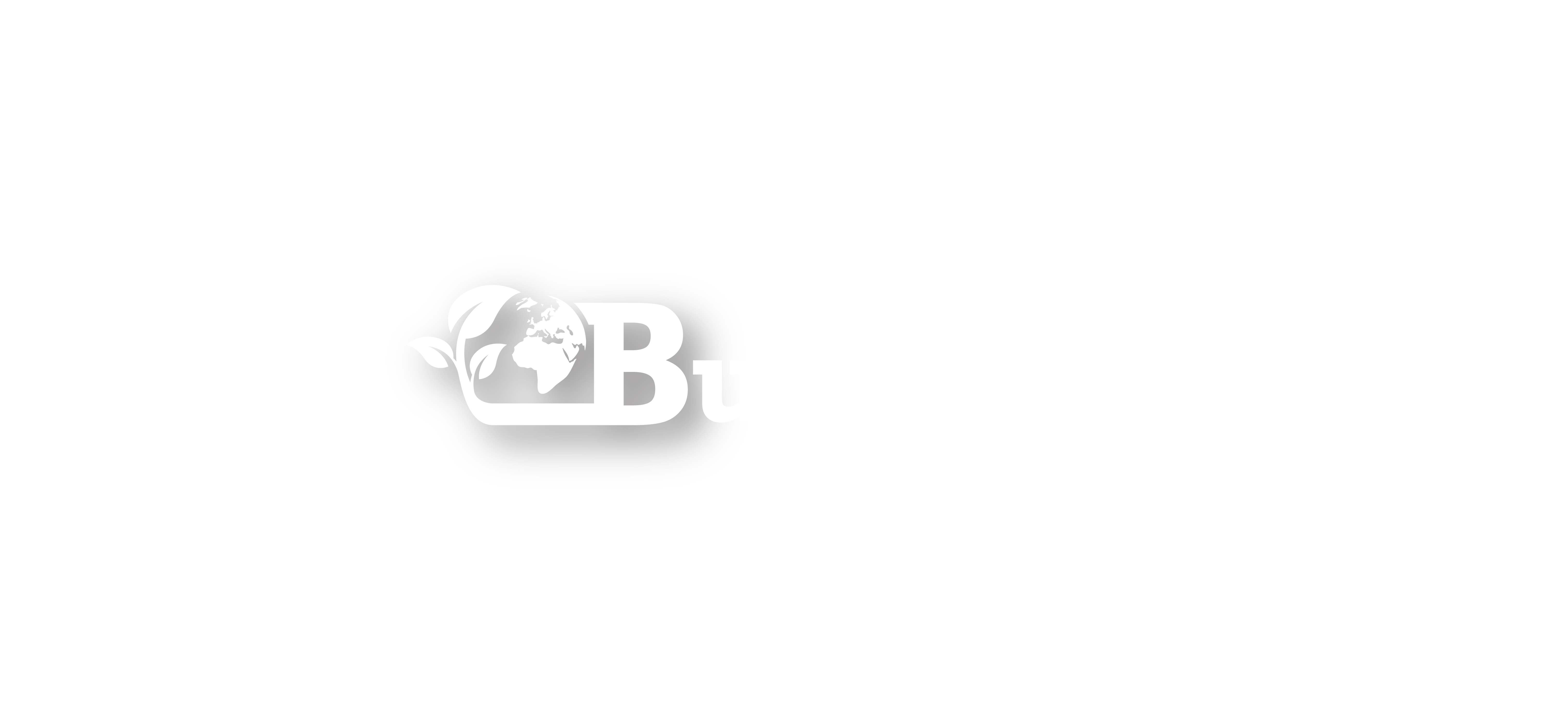 white Buyboxes logo with plant and earth icon attached to the first letter