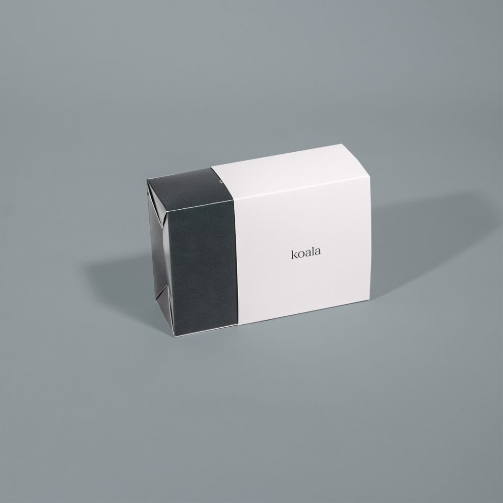 minimalistic box black and white tone with the text "koala" on it