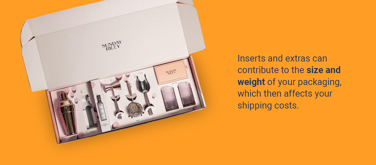 02-inserts-extras text saying that inserts and extras contribute to the size and weight of your packaging and can affect shipping costs