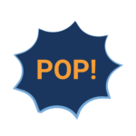 dark blue icon with the word "pop" inside in orange text